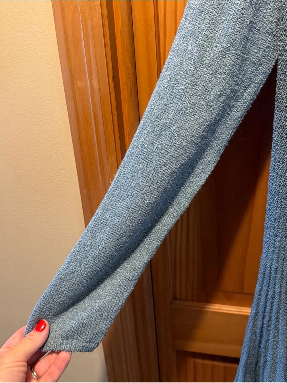 Open-Front Blue Knit Women's Sweater Cardigan